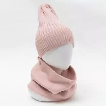 Комплект (шапка,снуд) для девочки, цвет пудра, размер 48-52