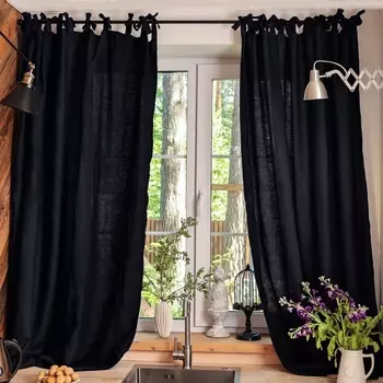 Комплект штор для кухни с завязками «Этель» Linen collection, 145180 см-2 шт., 100% лён, 170 г/м