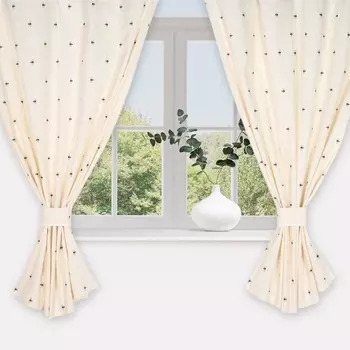 Комплект штор для кухни Доляна «Пчёлки», 150180 см - 2 шт., рогожка 164 г/м, 100% хлопок