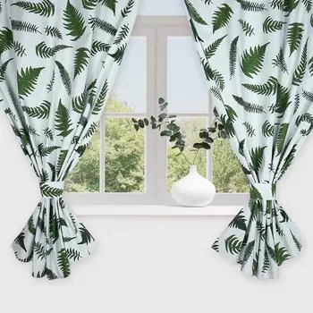 Комплект штор для кухни с подхватами Этель «Папоротник», 150180 см - 2 шт., репс 220 г/м, 100% хл