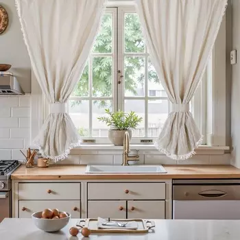 Комплект штор для кухни SL HOME Direction 140180 см-2 шт., подхваты 2 шт., лён 100%