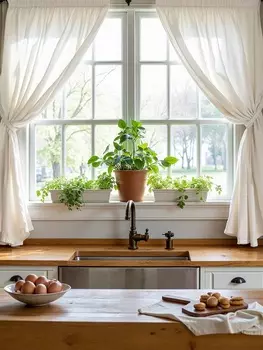 Комплект штор для кухни SL HOME Facile, 140180 см - 2 шт., подхваты 2 шт., лён 100%,210 г/м