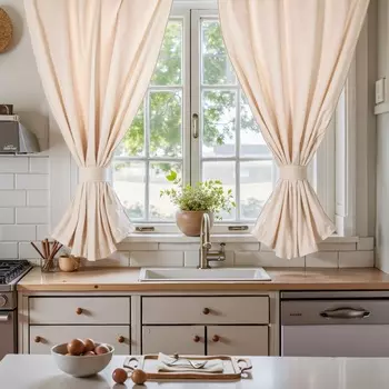 Комплект штор для кухни SL HOME Gloomy, 140180 см-2 шт., подхваты 2 шт., лён 100%,180 г/м