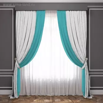 Комплект штор «Латур», размер 170 х 270 см, белый / бирюзовый