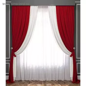 Комплект штор «Латур», размер 240 х 270 см - 2 шт, подхват - 2 шт, красный / белый