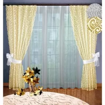 Комплект штор, размер 160 х 250 см - 2 шт, 250 х 300 см - 1 шт., цвет кремовый