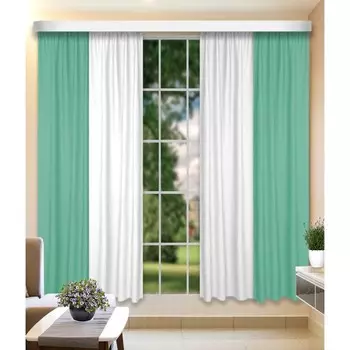 Комплект штор, размер 160x250 см, 2 шт, цвет белый, бирюзовый