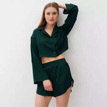 Пижама женская (рубашка, шорты) женская MINAKU: Home collection, изумруд, размер 48