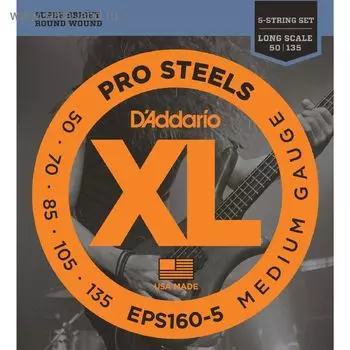 Комплект струн для 5-струнной бас-гитары D'Addario EPS160-5 ProSteels