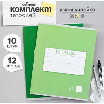 Набор тетрадей 12 листов в узкую линейку Calligrata "Однотонная школьная. Эконом", серые листы
