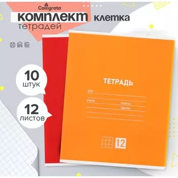 Набор тетрадей 12 листов в клетку Calligrata «Однотонная.Классическая», обложка мелованный картон, 10 шт., серые листы