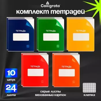 Набор тетрадей 24 листа в клетку Calligrata «Однотонная Классика с уголком. Эконом», обложка мелованный картон, ВД-лак, блок №2, белизна 75% (серые ли...