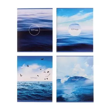 Комплект тетрадей из 4 штук, 96 листов в линию Calligrata "Морской пейзаж", обложка мелованный картон, блок №2, белизна 75% (серые листы)