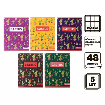 Наабор тетрадей, 48 листов в клетку, Calligrata «Кактус», 5 штук