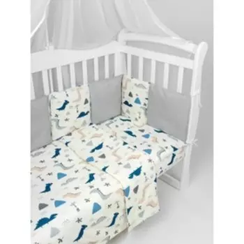 Комплект в кроватку 15 предметов (3+12 подушек-бортиков) AmaroBaby Little dino, бежевый/серый 7999