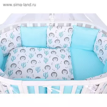 Комплект в кроватку, 15 предметов, принтy ёжики, бязь