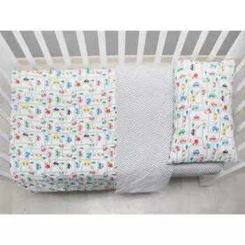 Комплект в кроватку 3 предмета baby boom, принт дорога, цвет белый-серый