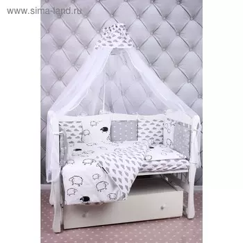 Комплект в кроватку Good night, 19 предметов, белый/серый, поплин/бязь