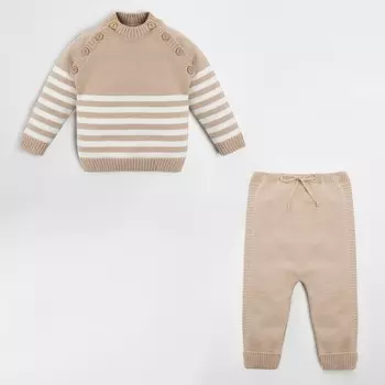 Комплект вязаный Крошка Я Trendy, рост 98-104 см, бежевый