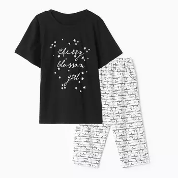 Комплект женский домашний (футболка/бриджи), цвет чёрный/серый, размер 48