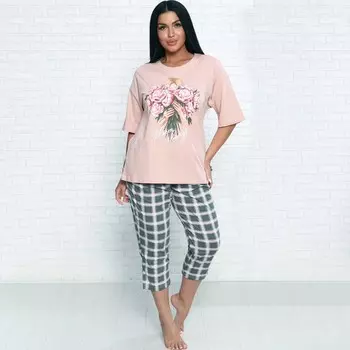 Комплект женский домашний (футболка/бриджи), цвет розовый, размер 48