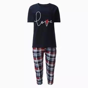 Комплект женский домашний (футболка/бриджи), цвет тёмно-синий, размер 42