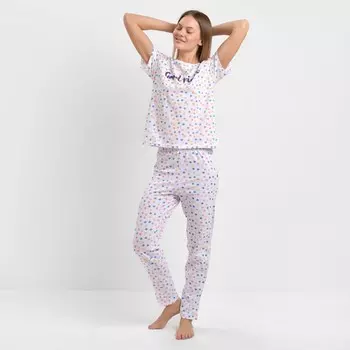 Комплект женский домашний (футболка/брюки), цвет белый, размер 56