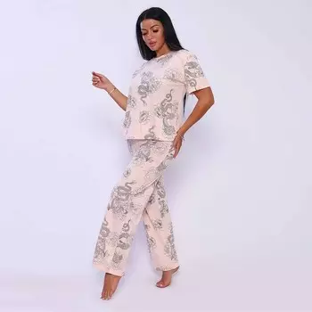 Комплект женский домашний (футболка/брюки), цвет розовый, размер 54