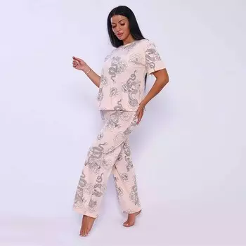 Комплект женский домашний (футболка/брюки), цвет розовый, размер 46