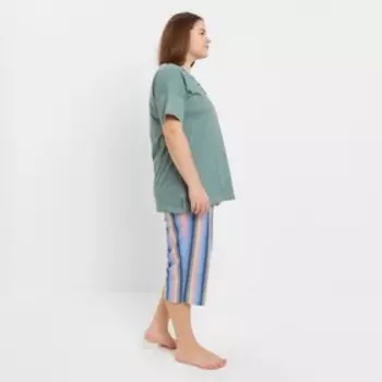 Комплект женский домашний (футболка/бриджи), цвет олива, размер 64