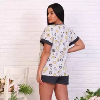Комплект женский домашний (футболка и шорты), цвет серый, размер 50