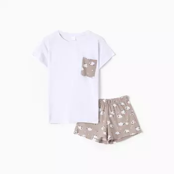 Комплект женский домашний (футболка,шорты) "Барашки", цвет белый/бежевый, размер 46