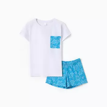 Пижама женская (футболка, шорты) «Черепахи», размер 50, цвет белый, синий