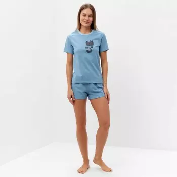 Комплект женский домашний (футболка,шорты), цвет голубой, размер 48