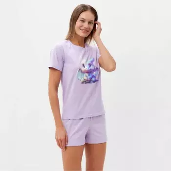 Пижама женская (футболка, шорты) Tusi, размер 46, цвет сиреневый дракон