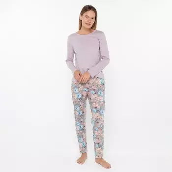 Комплект женский домашний (лонгслив/брюки), цвет розовый, размер 52