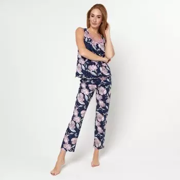 Комплект женский домашний (майка, брюки), тёмно-синий, размер 46