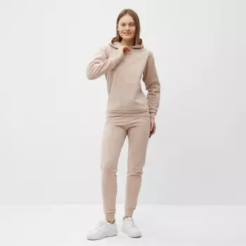 Костюм женский с начёсом (толстовка, брюки), размер 46, бежевый