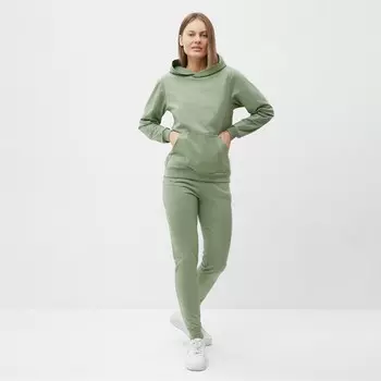 Костюм женский с начёсом (толстовка, брюки), размер 48, оливковый