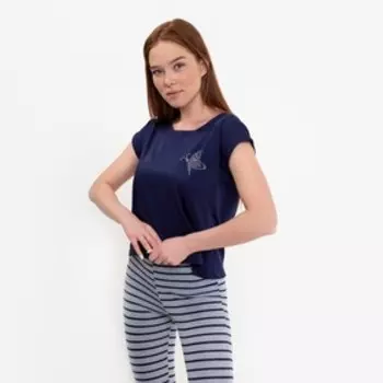 Комплект женский (футболка, бриджи), цвет тёмно-синий, размер 46
