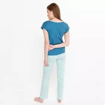 Комплект женский (футболка, брюки), цвет бирюзовый, размер 54