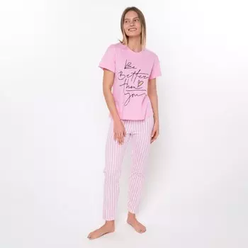 Комплект женский (футболка/брюки), цвет розовый, размер 50