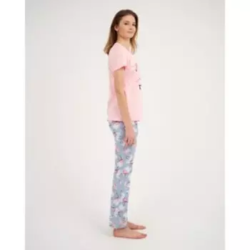 Комплект женский (футболка/брюки) цвет розовый/серый, размер 44