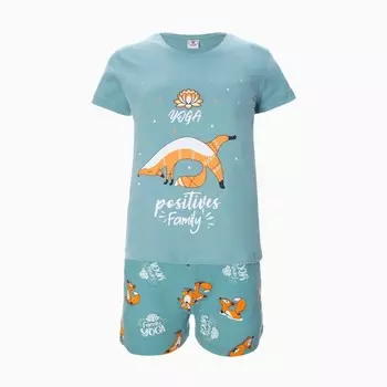 Комплект женский (футболка/шорты), цвет бирюзовый/лица, размер 52