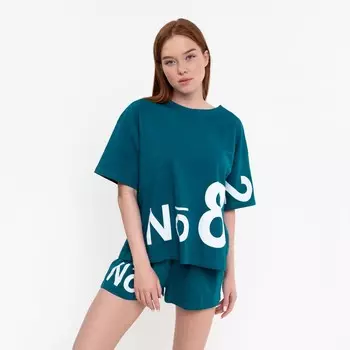 Комплект женский (футболка,шорты), цвет малахит, размер 46