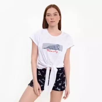 Комплект женский (футболка, шорты), цвет синий/белый, размер 54