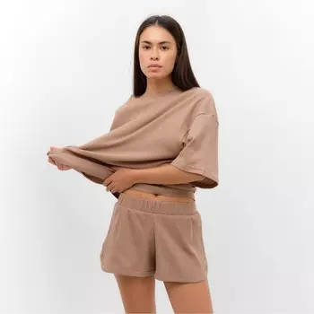 Комплект женский (футболка, шорты) KAFTAN Basic line, р. 44, кофейный