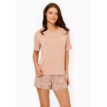Комплект женский: футболка, шорты Klubbi, размер XL, цвет бежевый