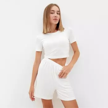 Пижама женская (футболка, шорты) MINAKU: Home collection, размер 44, цвет экрю