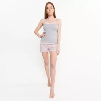 Комплект женский (майка/шорты), цвет серый/светло-розовый, размер 48